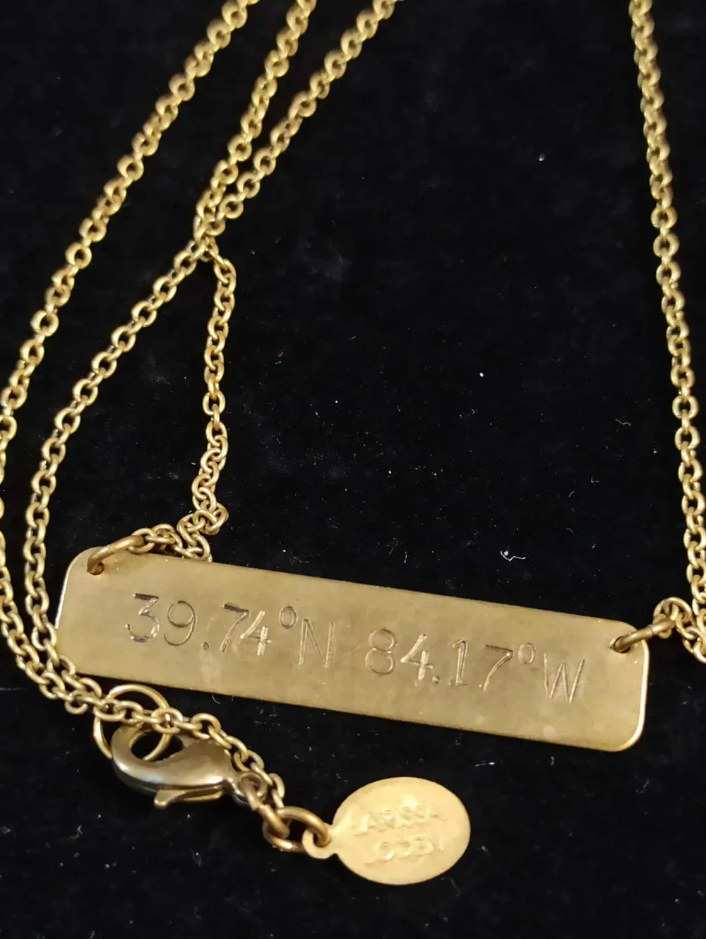 LARISSA LODEN gold tone coordinate bar necklace 39.74N 84.17W minimalist engrave